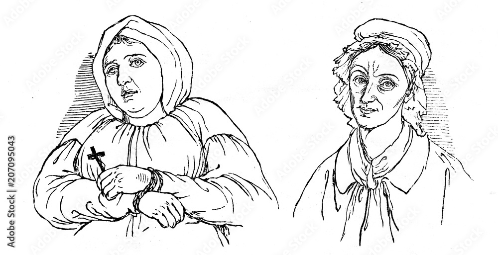 Famous murders - Madame de Brinvilliers (left) and Gesche Gottfried (from Das Heller-Magazin, March 1, 1834)