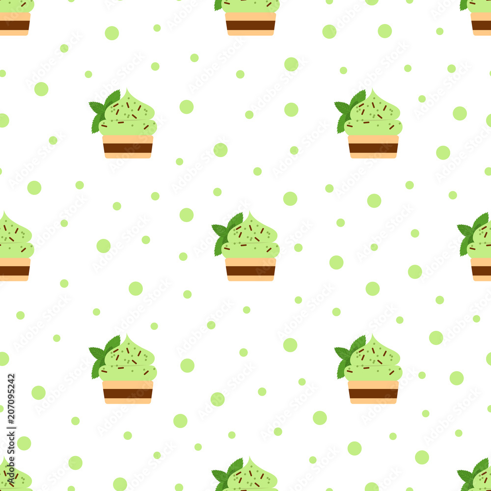 Obraz premium Seamless pattern of mint cupcake.