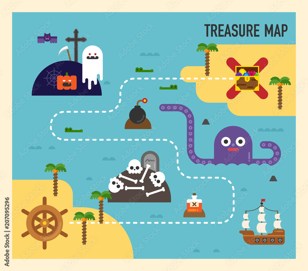 custom made wallpaper toronto digitaltreasure map concept vector flat graphic design illustration set