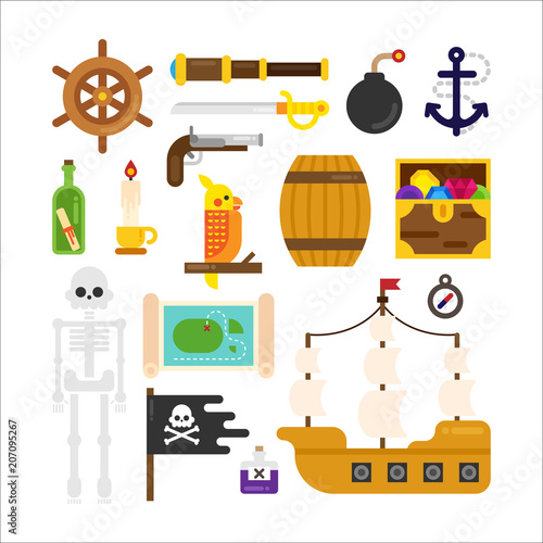 Pirate story icons vector flat graphic design illustration set