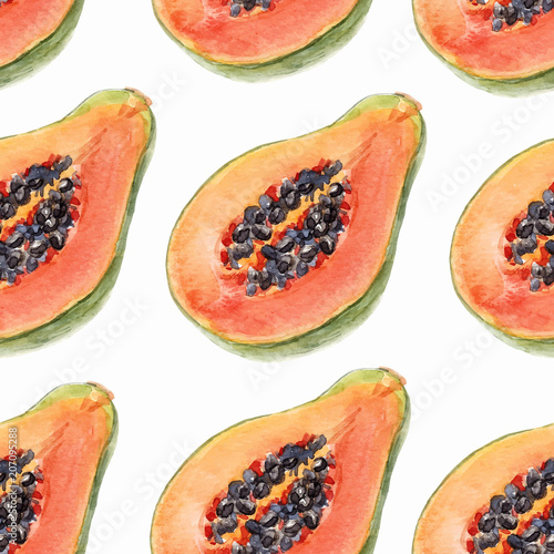 Watercolor papaya vector pattern