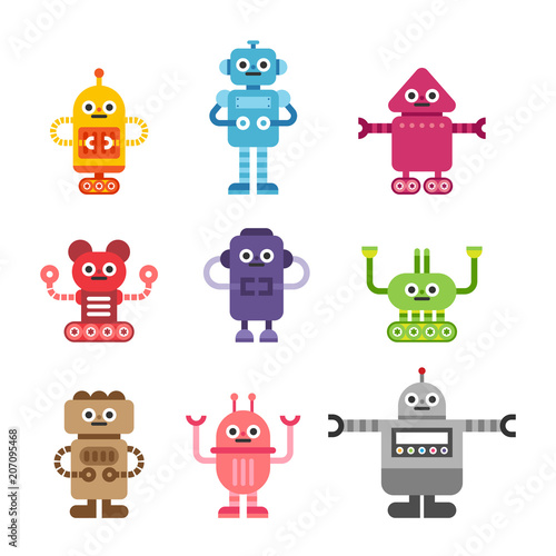 various kind of cute robots character vector flat graphic design illustration set photo
