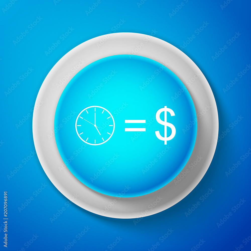 White Time is money sign isolated on blue background. Money is time. Effective time management. Convert time to money. Circle blue button with white line. Vector Illustration White Time is money sign isolated on blue background. Money is time. Effective time management. Convert time to money. Circle blue button with white line. Vector Illustration