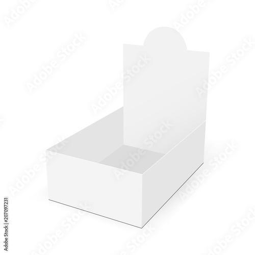 White blank cardboard display box - half side view. Vector illustration