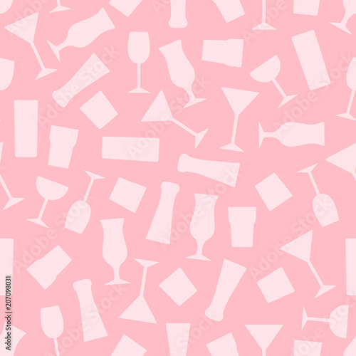 Seamless pattern of silhouettes of different glasses for drinks.