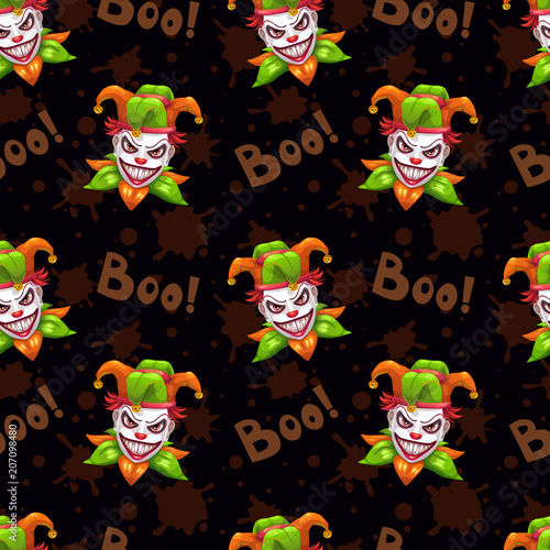 Seamless pattern with scary evil Jokers