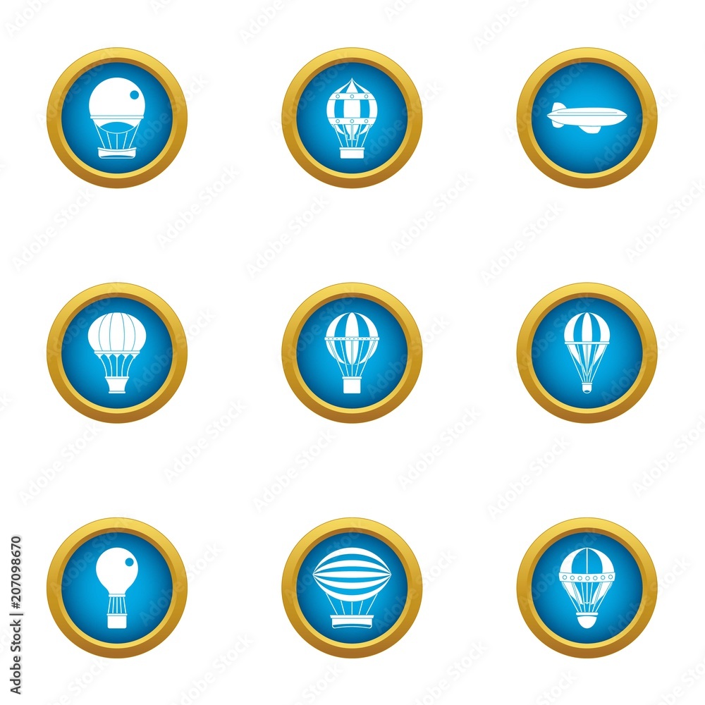 Air balloon ride icons set. Flat set of 9 air balloon ride vector icons for web isolated on white background