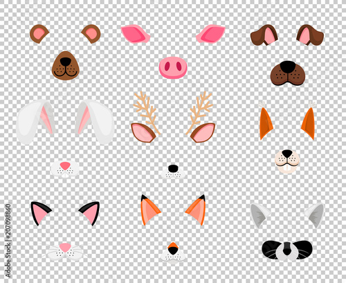 Animals face masks set on transparent