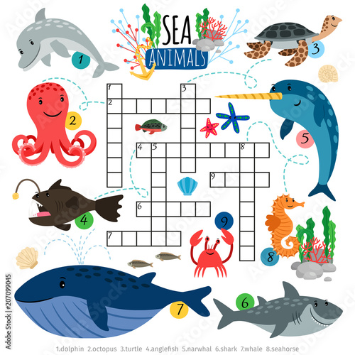 Ocean animals crosswords game for kids