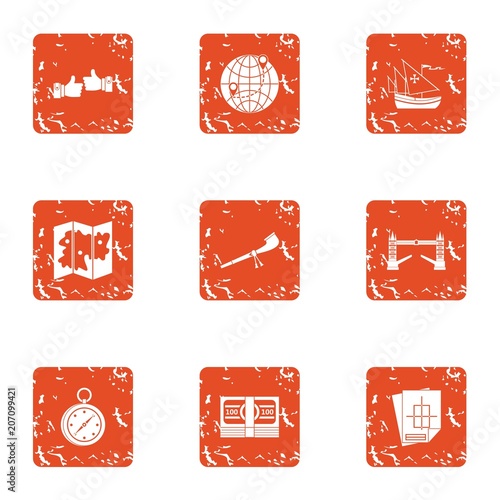Raise build icons set. Grunge set of 9 raise build vector icons for web isolated on white background