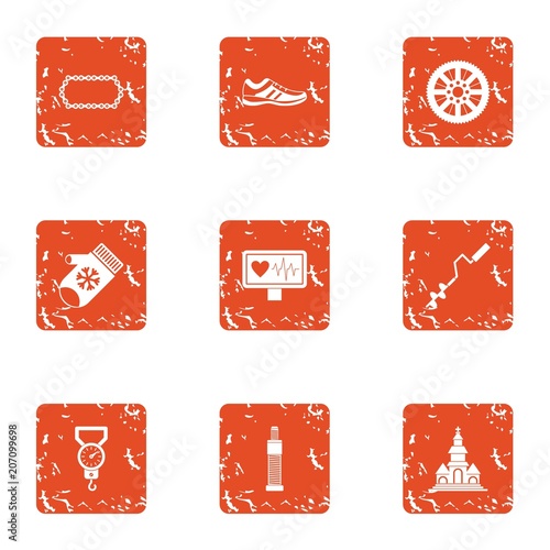 Strengthen icons set. Grunge set of 9 strengthen vector icons for web isolated on white background