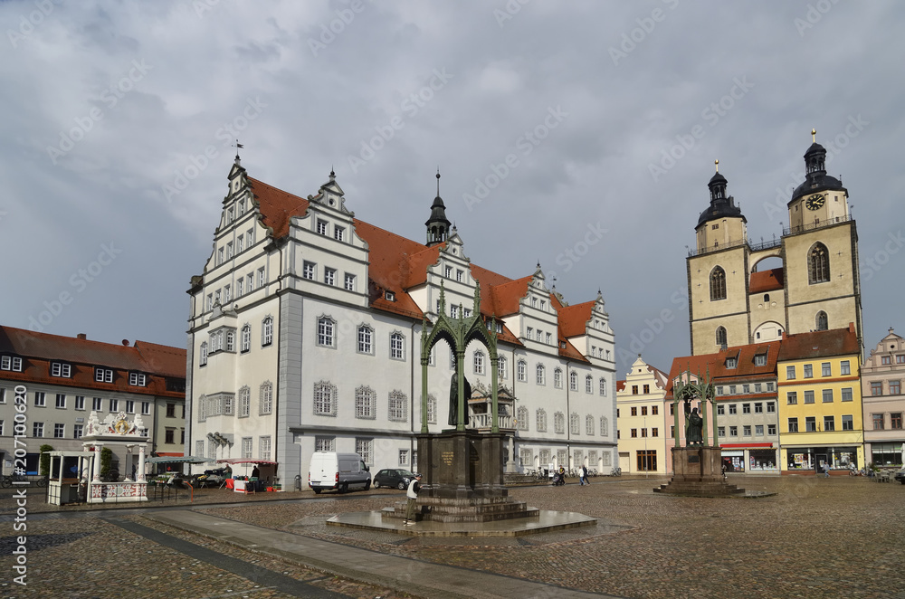 Markplatz mit Rathaus und Stadtkirche St.Marien, Wittenberg