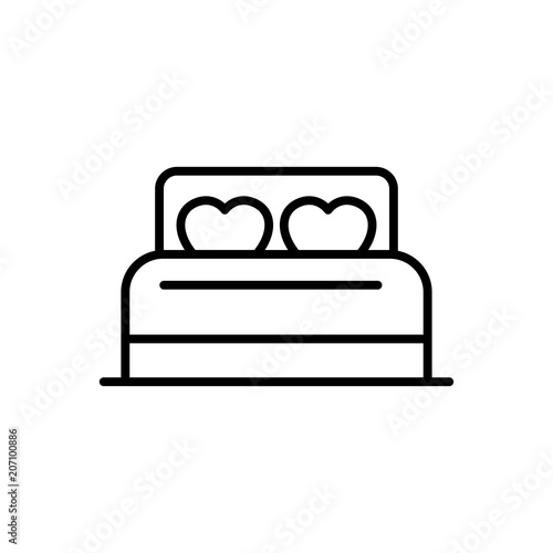 bed with love pillow icon for wedding illustration concept design. simple clean monoline symbol.