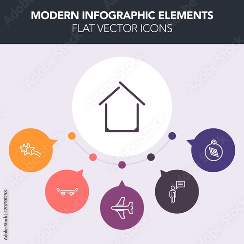 Modern, simple, colorful vector infographic background with bright, travel, south, airplane, falling, people, modern, star, estate, communication, direction, message, real, board, flight, skater icons