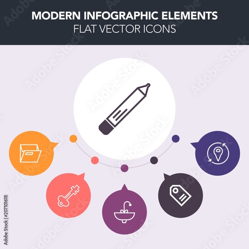 Modern, simple, colorful vector infographic background with refreshment, sale, stationery, metal, liquid, faucet, summer, travel, price, antique, bathroom, security, empty, blank, label, paper icons