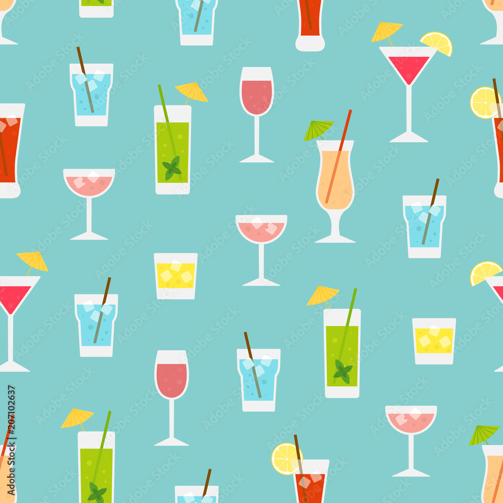 Seamless pattern with cocktails.