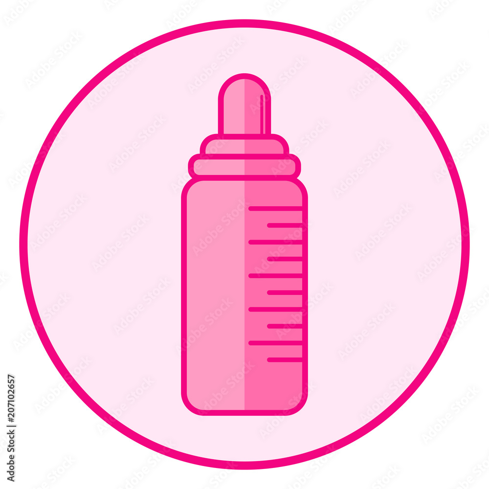 Bottle. Pink baby icon on a white background, line art vector design. Bottle. Pink baby icon on a white background, line art vector design.