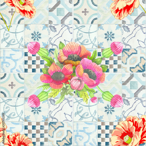 Photos Pattern floreale maiolico texture di fondo