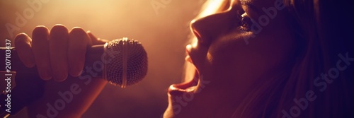 Fotografie, Obraz Close-up of woman singing at concert