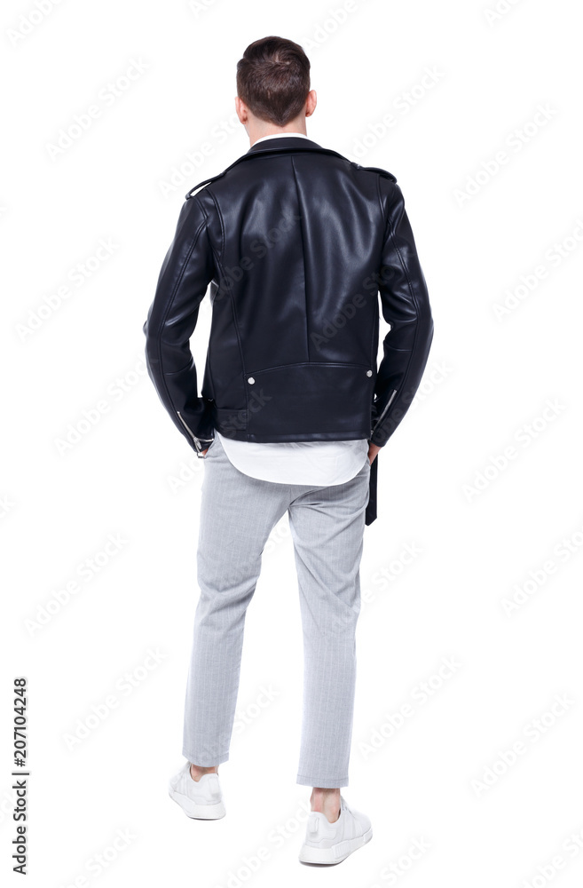 Back view of a stylish man in a leather jacket Back view of a stylish man in a leather jacket