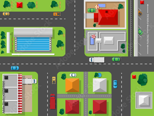 Vector Top view with highways and many different vehicles of cars traffic jam
