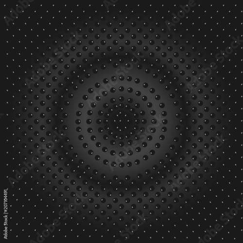 Abstract sound wave black background. Dark sonic music column design element. Resonance spin with gradient circles texture vector illustration