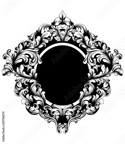 Vintage Frame Vector. Classic rich ornamented carved decors. Baroque sophisticated designs