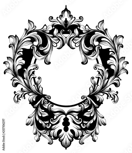 Vintage Frame Vector. Classic rich ornamented carved decors. Baroque sophisti...
