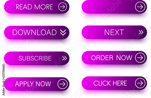 Set of purple buttons isolated on white.