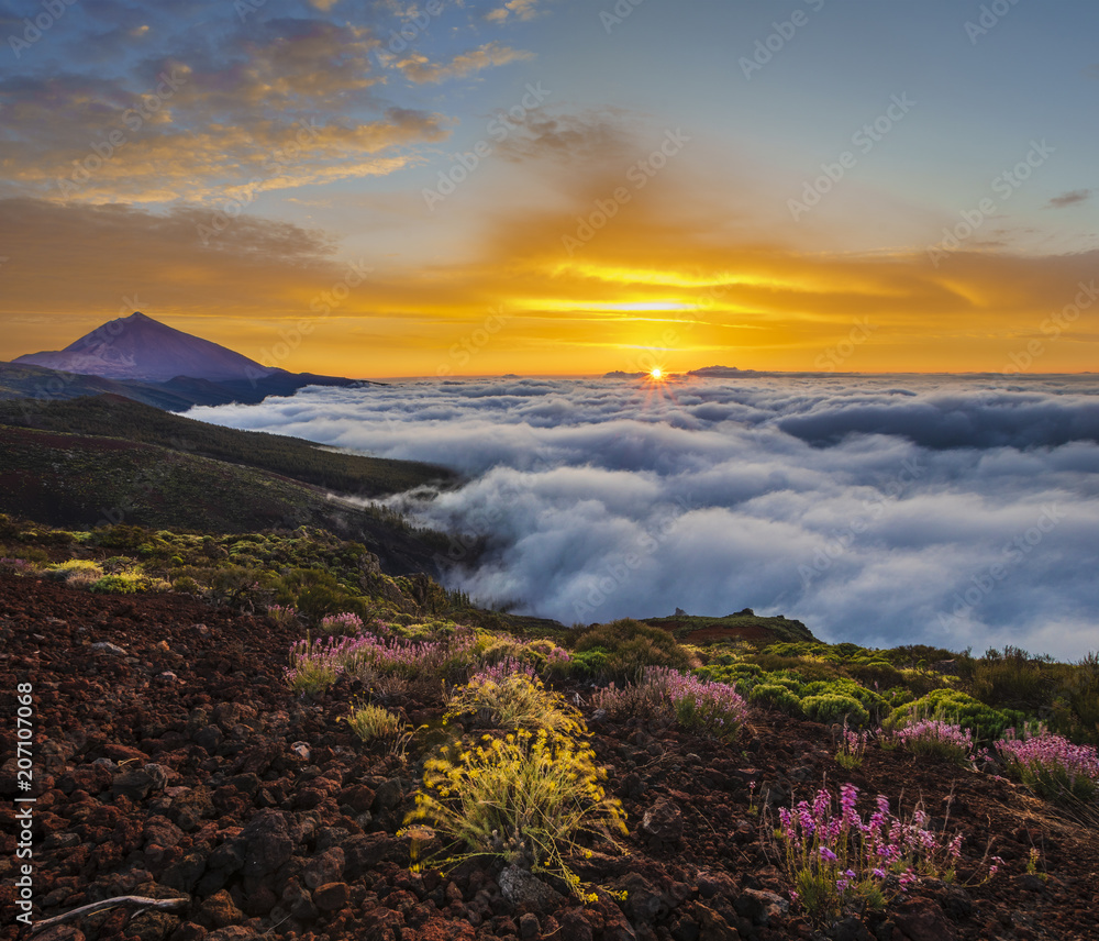 Teide volcano in Tenerife in the beautiful light of the setting sun