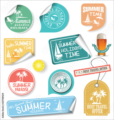 Summer design labels and typography design templates