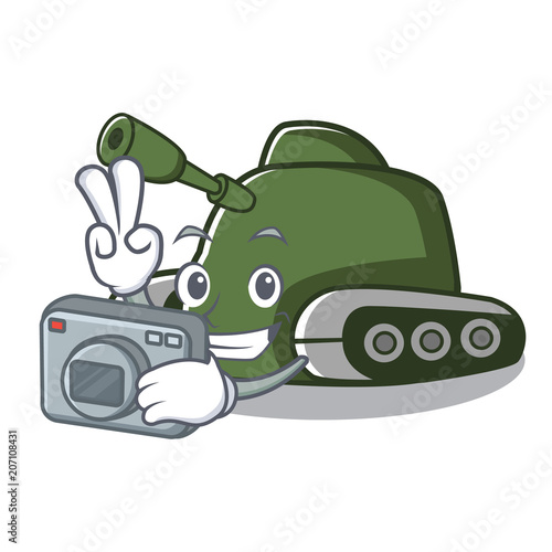 Photographer tank mascot cartoon style