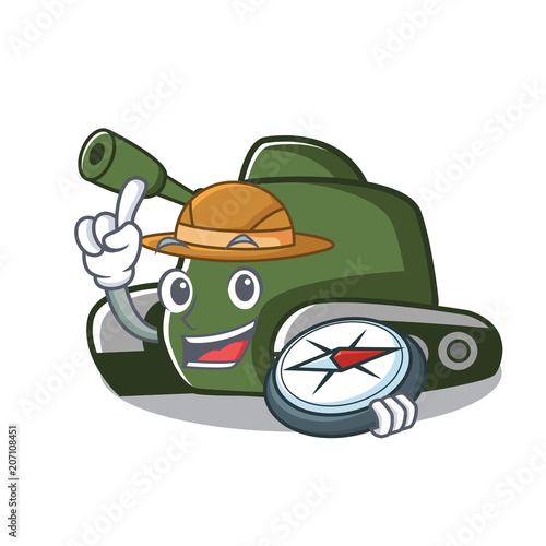 Explorer tank mascot cartoon style