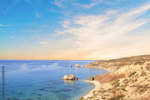 Beautiful view of the birthplace of Aphrodite in Cyprus. Petra tu Romiou, Stone of Aphrodite photo