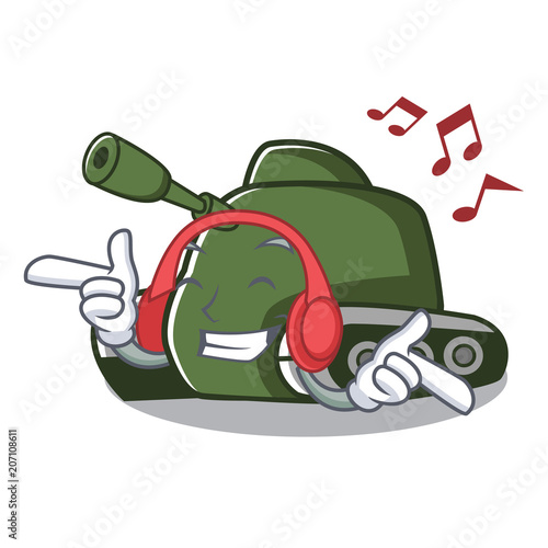 Listening music tank mascot cartoon style