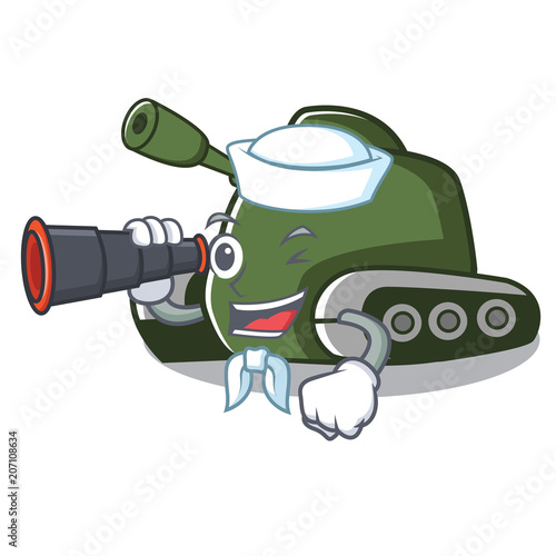 Sailor with binocular tank mascot cartoon style