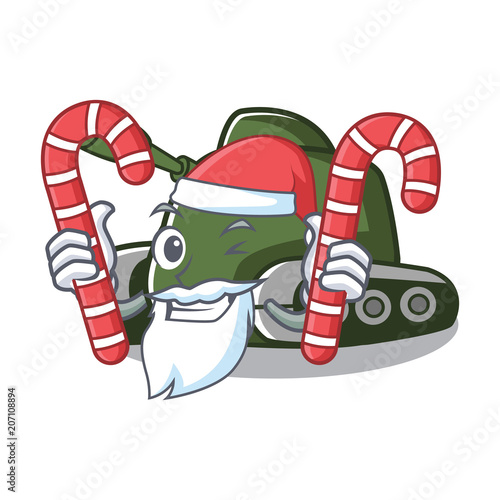 Santa with candy tank mascot cartoon style