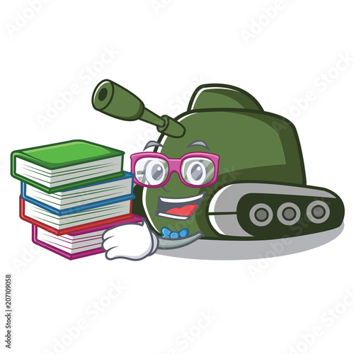 Student with book tank mascot cartoon style photo