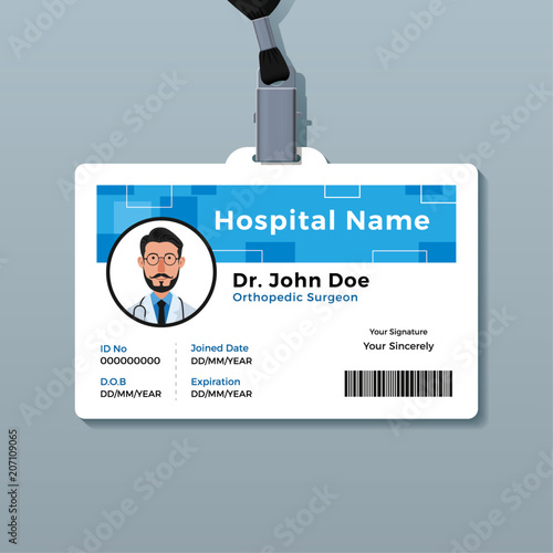 Doctor ID badge. Medical identity card template