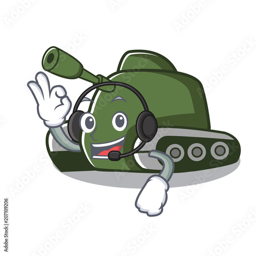 With headphone tank mascot cartoon style