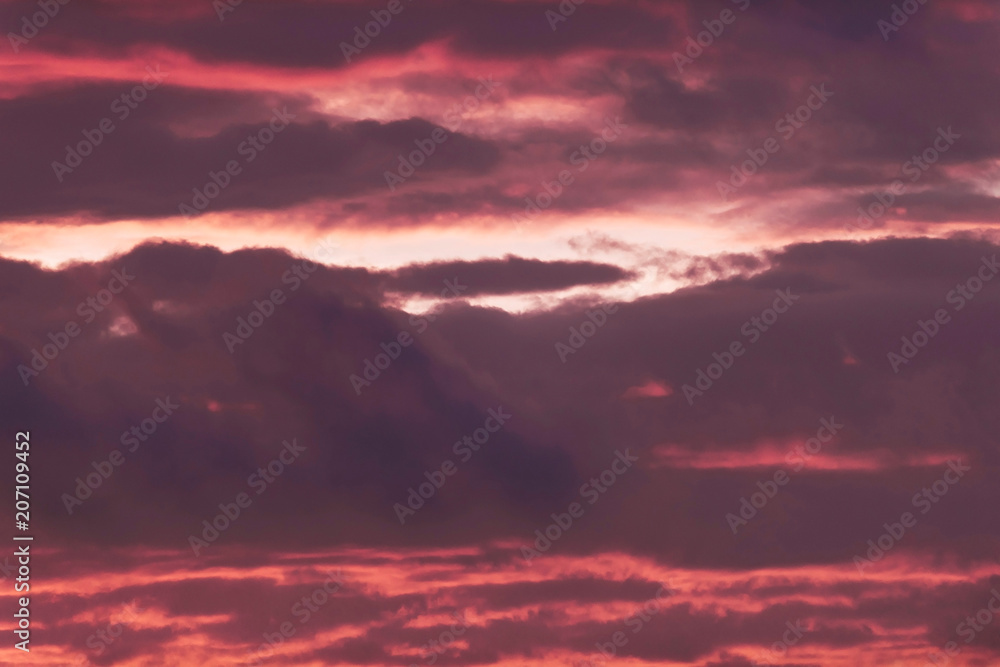 Red coloured cloudscape at sunset.