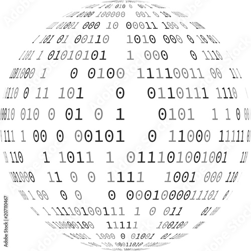 Vector illustration of globe with binary code. Isolated over white