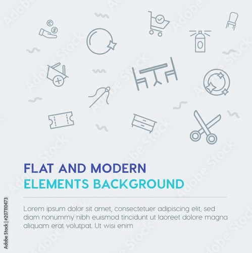 shopping, furniture, housekeeping outline vector icons and elements background concept on grey background.Multipurpose use on websites, presentations, brochures and more