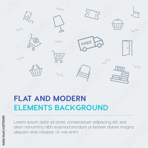 shopping, furniture, housekeeping outline vector icons and elements background concept on grey background.Multipurpose use on websites, presentations, brochures and more