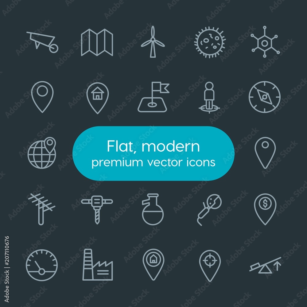 Modern Simple Set of industry, science, location Vector outline Icons. Contains such Icons as worker, business, map, energy, renewable and more on dark background. Fully Editable. Pixel Perfect. Modern Simple Set of industry, science, location Vector outline Icons. Contains such Icons as worker, business, map, energy, renewable and more on dark background. Fully Editable. Pixel Perfect.
