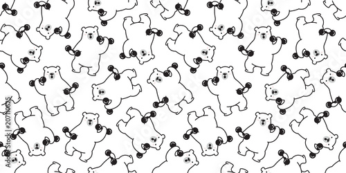 bear seamless pattern polar bear vector panda teddy dumbbell weight training gym sport isolated background wallpaper