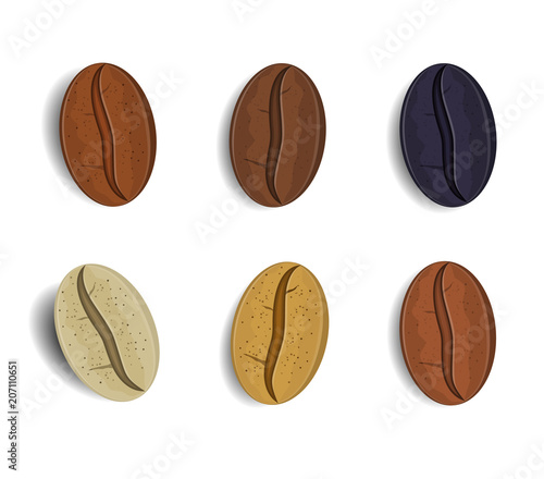 Vector illustration. Set of coffee beans. Various stages of roasting . © Oleksandr