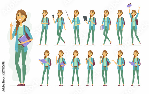 Female student - vector cartoon people character set