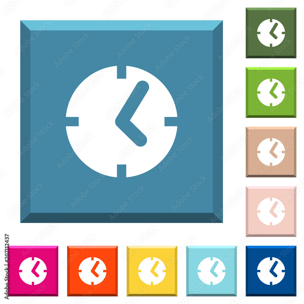 Clock white icons on edged square buttons Clock white icons on edged square buttons