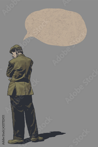 Elderly Man And Speech Bubble. Hand Drawn Character. Vector Illustration.